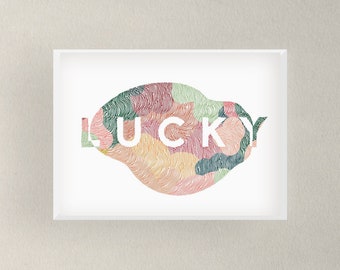 Lucky Illustrated Print. Wall Art. Anniversary Gift. Wall Decor. Gratitude. for loved one. Wedding. Paper Wedding Anniversary. Art print.