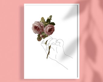 Renaissance Rose in hand. Flower Art, Home Decor, Poster, Botanical Art, Flower Bunch, Floral, Flower Wall Art, Print, for bedroom,