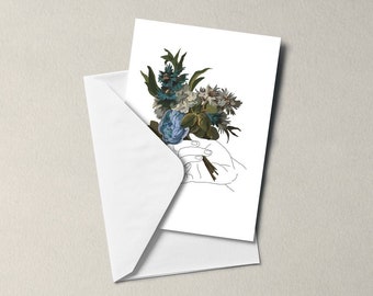 Renaissance Blue Flower Card Greeting Card - blank inside - Birthday - floral design, notecard-  thank you - get well soon - teachers,  mum