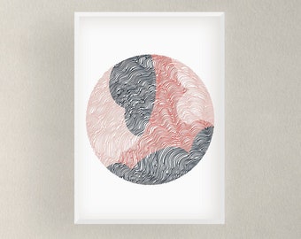 Pink and blue Abstract geometric circle Modern Print. Home Decor, Wall Art, Minimal, for bedroom, poster, Print for bedroom, entry, colour,