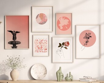 Pink Floral Gallery Wall Set of 6 - Printable Art, Six Instant Downloads, Abstract Prints, Home Decor, Digital Download, DIY Wall Art, Decor