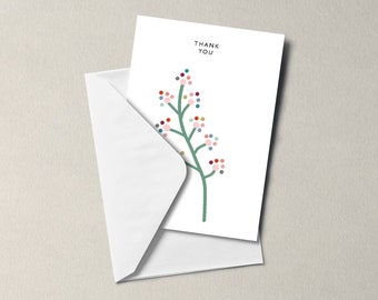 Stylish Modern Minimalist Minimal Flower Thank You Card Greeting Card - blank inside  - floral design, notecard-  thanks, scandi style