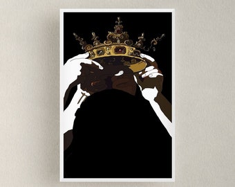 Crown and Hands Modern Print. Home Decor, Wall Art, for bedroom, poster, Print for bedroom, entryway, feminist piece, black background, art