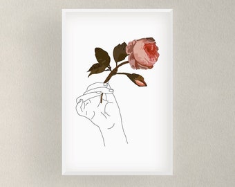 Pink Flower in hand. Home Decor, Wall Art, Botanicals, Flower, Rose, Floral, bedroom, poster, Print for bedroom, Minimal, interior styling