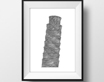 SUPER SALE*** Leaning Tower of Pisa Line and Circle Illustration Print - Ink- Drawing - Art