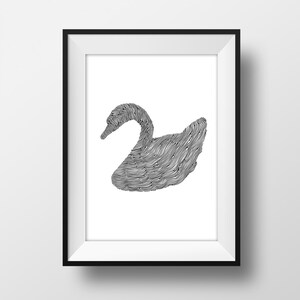 Swan Line Art Print: Hand-Drawn Illustration (A4)
