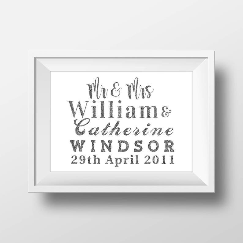 Illustrated Personalized Wedding Typographic Print. Unique personalisation. Anniversary gift. Bridal present. Custom names. Gifts for them image 6