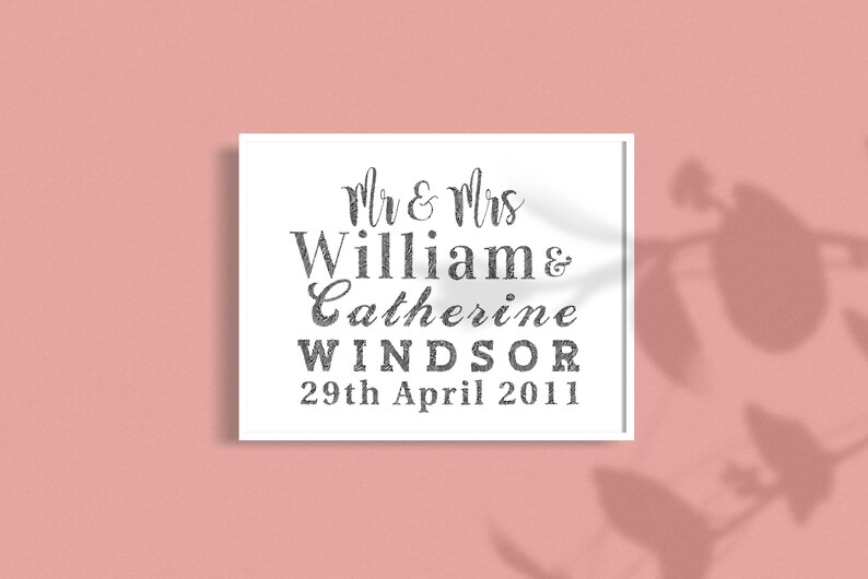 Illustrated Personalized Wedding Typographic Print. Unique personalisation. Anniversary gift. Bridal present. Custom names. Gifts for them image 2