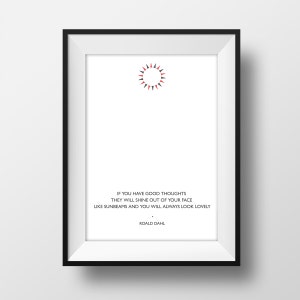 Frase motivadora de Roald Dahl: Buenos pensamientos. Lámina inspiradora para habitación de bebé, regalo para niños. Póster tamaño A4. Impresión de alta calidad. Arte mural.
