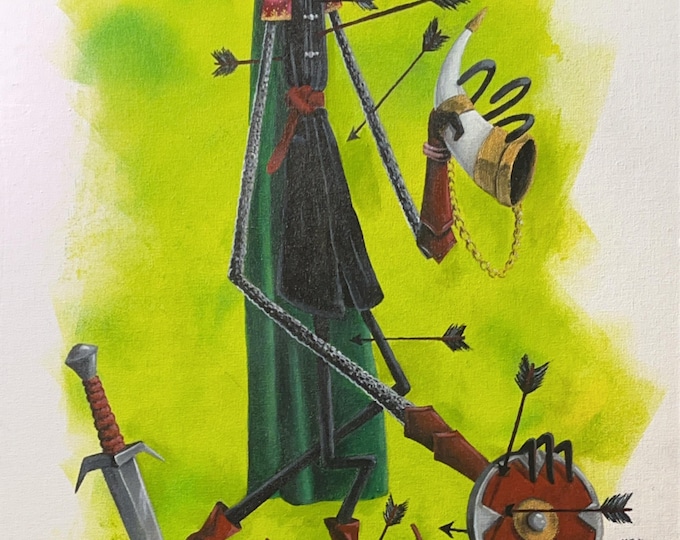 Fallen Hero with Arrows - Acrylic Painting - Surreal Weird Wall Art