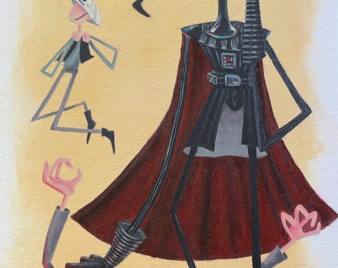 Dark Lord vs Space Rebels Acrylic Painting: Noodle Realism Sci-Fi Art