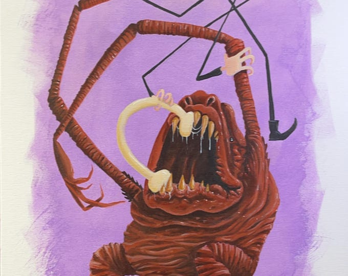 Sci-Fi Acrylic Painting: Space Monk vs Beast, Noodle Realism (12x16 inches)