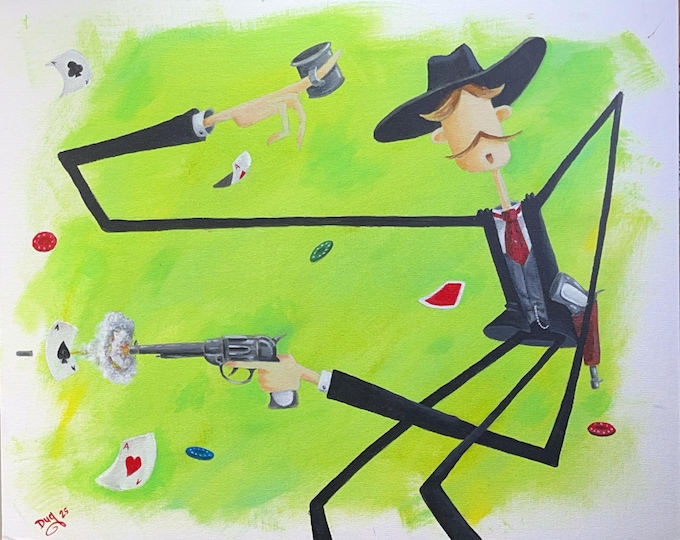 Gunslinging Huckleberry - Acrylic Painting - Surreal Weird Wall Art