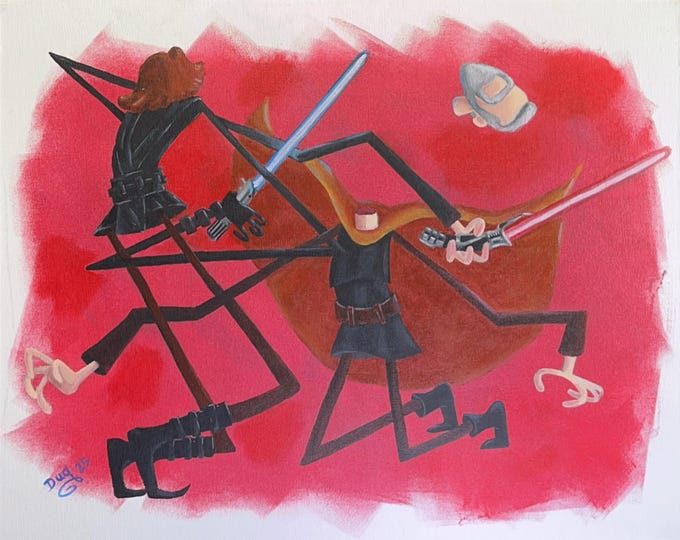 Space Monk vs Evil Count: Acrylic Painting, Sci-Fi Wall Art (16x12 inches)