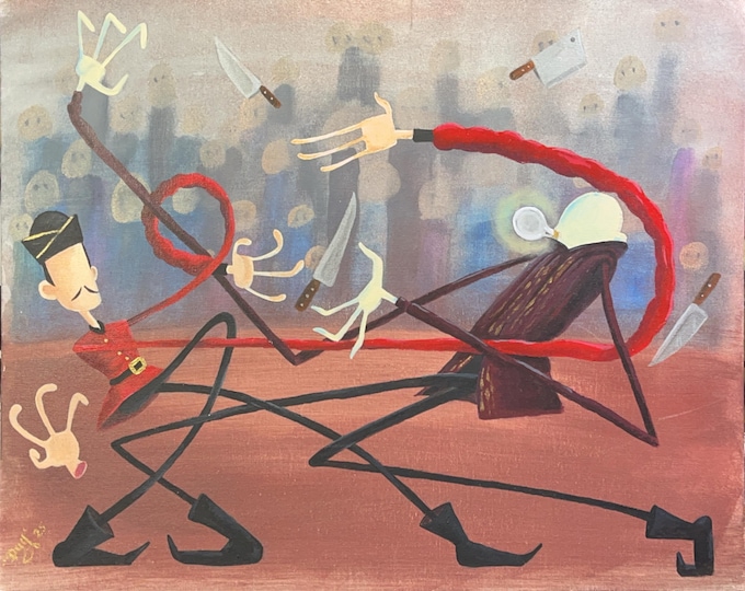 Quirky Brothers Dancing - Acrylic Painting –  Chaotic Surreal Music Wall Art