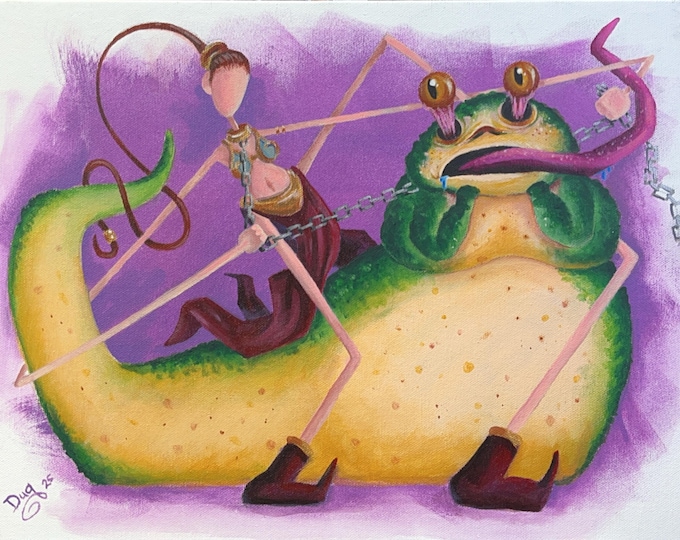 Space Princess vs Gangster Acrylic Painting: Surreal Noodle Realism Art