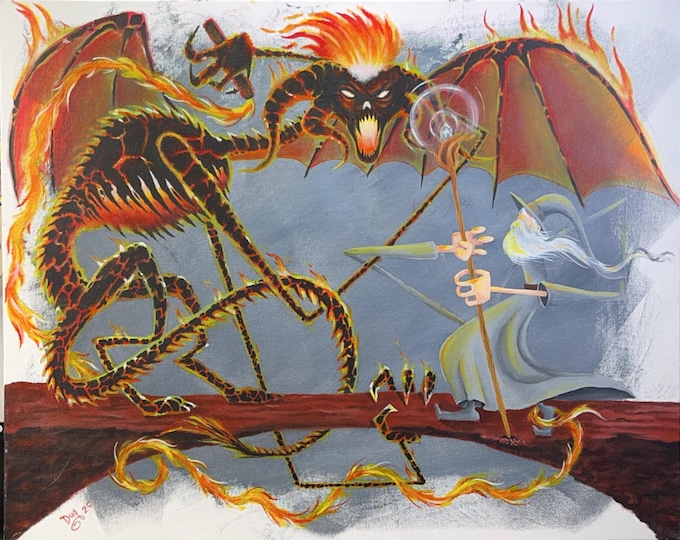 Epic Bridge Showdown - Acrylic Painting - Surreal Weird Wall Art