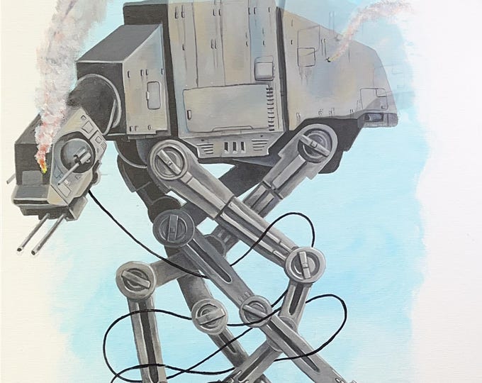 Snow Speeder vs Walker Painting: Sci-Fi Acrylic Art (12x16 in)
