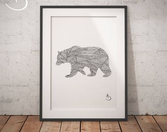 Bear Drawing Print Wall Decor Printable Poster Digital File Instant Download Black And White