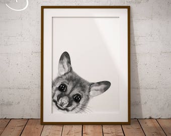 POSSUM PRINT, Printable Poster, Peekaboo Printables, Nursery Decor, Possum Art, Peekaboo Creatures, Nursery Printables, Possum Nursery Art