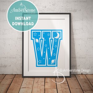 Blue Letter W, LETTER W Print, Letter W, Blue Nursery, Boys Letter W, Baby Boy Print, Gift for Baby Boy, Baby Shower, Blue Letter Monogram