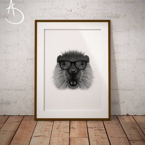 CUTE HIPSTER BEAVER Art download, Beaver decor, Hipster Beaver Print, Printable Beaver Poster, Printable Art, Beaver, Hipster Animal Print