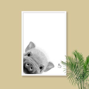 CUTE PEEKABOO PIG Drawing download, Pig Wall decor, Peekaboo Pig Print, Printable Pig Poster, Piglet Decor, Peekaboo Animals, Peekaboo Pig, image 3