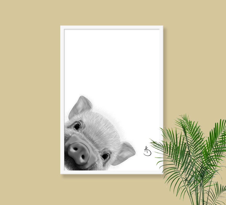 CUTE PEEKABOO PIG Drawing download, Pig Wall decor, Peekaboo Pig Print, Printable Pig Poster, Piglet Decor, Peekaboo Animals, Peekaboo Pig, image 3