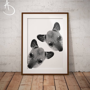 CUTE CURIOUS TAPIR Drawing download, Tapir Wall decor, Curious Tapir Print, Printable Tapir Poster, Sloth Decor, Curious Animals, Tapir Art