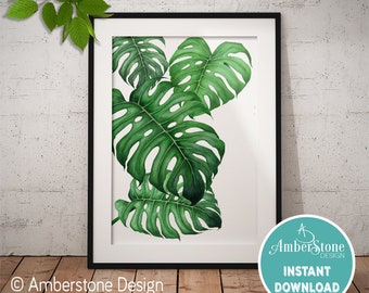 MONSTERA Print, Monstera Printables, Monstear Drawing, Instant Download, Minimalist Leaves, Leaf Art, Monstera Leaf, Monstera Art Print