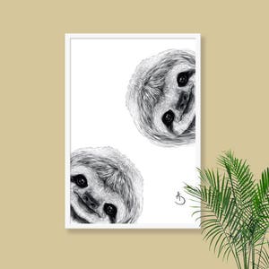 CUTE CURIOUS SLOTH Drawing download, Sloth Wall decor, Curious Sloth Print, Printable Sloth Poster, Sloth Decor, Curious Animals, Sloth Art image 5