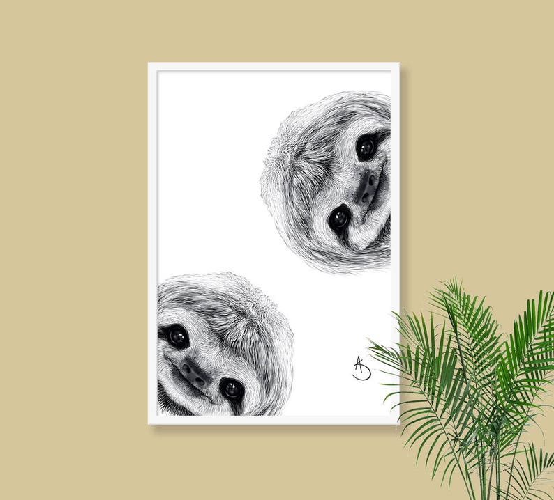 CUTE CURIOUS SLOTH Drawing download, Sloth Wall decor, Curious Sloth Print, Printable Sloth Poster, Sloth Decor, Curious Animals, Sloth Art image 5