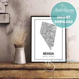 NEVADA ART PRINT, Instant Download, Nevada Print, Nevada State Print, Printables, Black and White Print, Nevada Art Prints