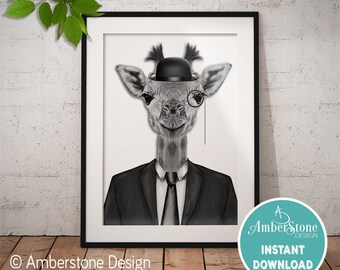 GIRAFFE IN SUIT Art Print, Giraffe Printables, Giraffe Prints, Printable Giraffe Art, Dapper Giraffe , Animals in Suits, Giraffe in Suit