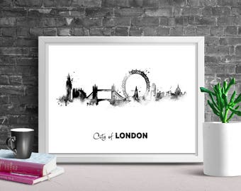 LONDON SKYLINE PRINT, Printable Poster, London Art Printables, Black White Print, London Minimalist Art, London art print, London Skyline,