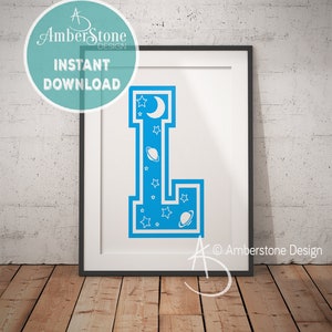 Blue Letter L, LETTER L Print, Letter L, Blue Nursery, Boys Letter L, Baby Boy Print, Gift for Baby Boy, Baby Shower, Blue Letter Monogram