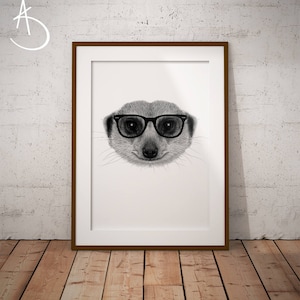 CUTE HIPSTER MEERKAT Drawing download, Wall decor, Hipster Meerkat Print, Printable Meerkat Poster, Meerkat Decor, Hipster Animal Print, Art