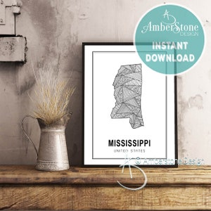 MISSISSIPPI ART PRINT, Instant Download, Mississippi Print, Mississippi State Print, Printables, Black and White Print, Mississippi Prints