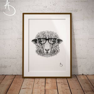 CUTE HIPSTER SHEEP Drawing download, Sheep Wall decor, Hipster Sheep Print, Printable Sheep Poster, Sheep Decor, Hipster Animal Print, Sheep