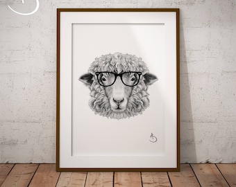 CUTE HIPSTER SHEEP Drawing download, Sheep Wall decor, Hipster Sheep Print, Printable Sheep Poster, Sheep Decor, Hipster Animal Print, Sheep