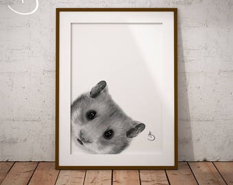 CUTE PEEKABOO HAMSTER Drawing download, Hamster decor, Peekaboo Hamster Print, Printable Hamster Poster, Nursery Decor, Peekaboo Hamster