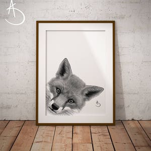 CUTE PEEKABOO FOX Drawing download, Fox Wall decor, Peekaboo Fox Print, Printable Fox Poster, Fox Decor, Peekaboo Animals, Peekaboo Fox, Fox