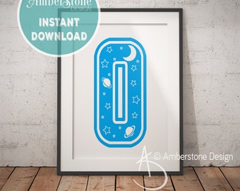 Blue Letter O, LETTER O Print, Letter O, Blue Nursery, Boys Letter O, Baby Boy Print, Gift for Baby Boy, Baby Shower, Blue Letter Monogram