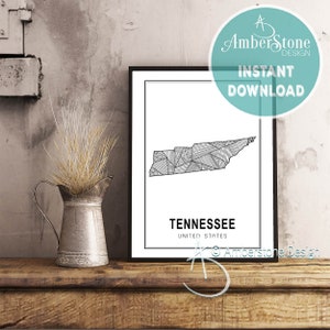TENNESSEE ART PRINT, Instant Download, Tennessee Print, Tennessee State Print, Printables, Black and White Print, Tennessee Art Prints