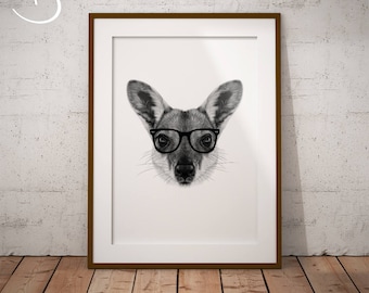 WALLABY, HIPSTER Wallaby Drawing download, Wallaby Wall decor, Hipster Wallaby Print, Printable Wallaby Poster, Wallaby Decor, Wallaby PRINT