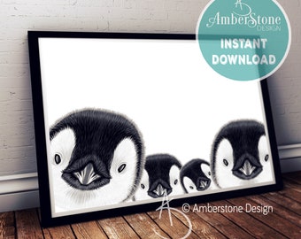 Adorable Penguin Print, Family of Penguin, Penguin Print, Penguin Decor, Penguin, Instant Download, Penguin Family Portrait, Penguin Prints