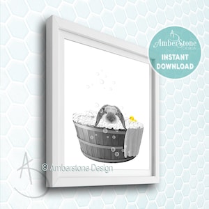 Rabbit in Bathtub, Rabbit Print, Rabbit Prints, Rabbit Bathtub, Bathroom Print, Bathroom Decor, Funny Bathroom Art, Rabbit Printable, Rabbit