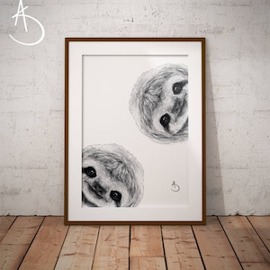 CUTE CURIOUS SLOTH Drawing download, Sloth Wall decor, Curious Sloth Print, Printable Sloth Poster, Sloth Decor, Curious Animals, Sloth Art image 1