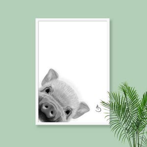 CUTE PEEKABOO PIG Drawing download, Pig Wall decor, Peekaboo Pig Print, Printable Pig Poster, Piglet Decor, Peekaboo Animals, Peekaboo Pig, image 5
