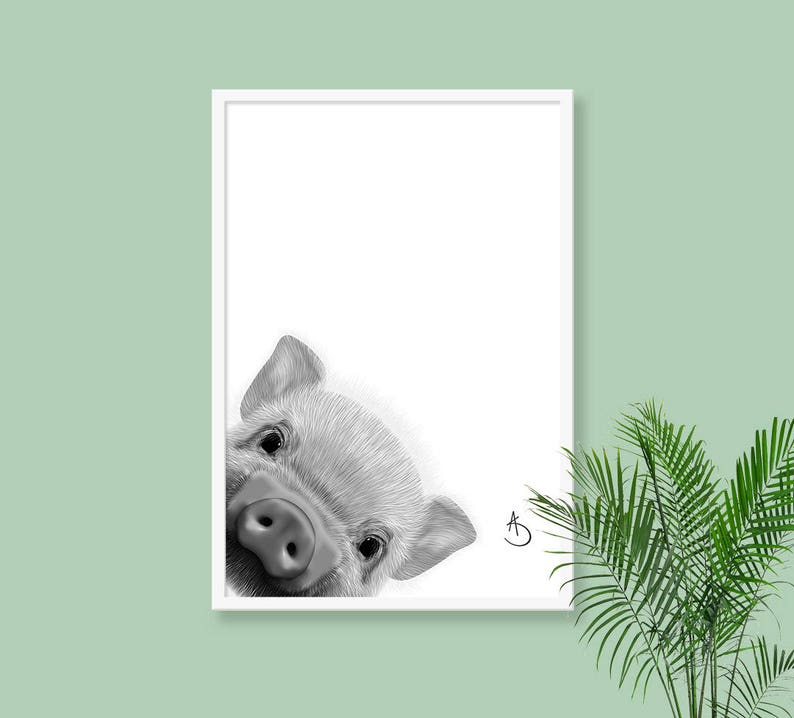 CUTE PEEKABOO PIG Drawing download, Pig Wall decor, Peekaboo Pig Print, Printable Pig Poster, Piglet Decor, Peekaboo Animals, Peekaboo Pig, image 5